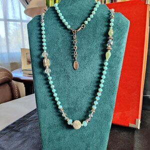 Rush by Denis & Charles BLUE Glass Faceted Beads/Crystal Long Necklace